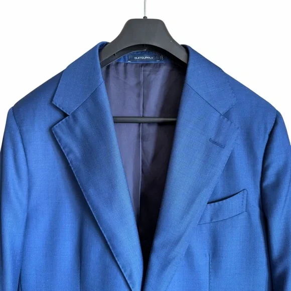 SuitSupply Havana Flap Wool Blazer 44R Blue VBC Quiet Luxury